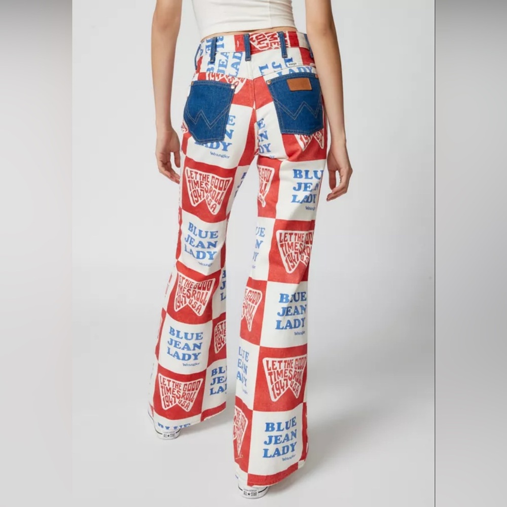 Wrangler Wanderer Printed High Rise Flare Blue Lady Jeans - Picture 8 of 9